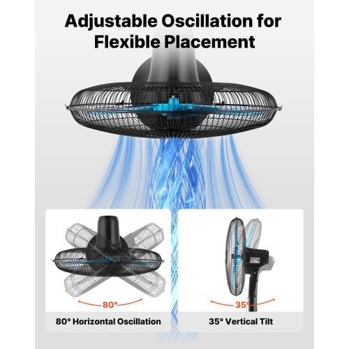 18-Inch Pedestal Fan, 2700 CFM Standing Floor Fan with Remote Control, 9 Speeds & 3 Modes, Oscillating Adjustable Height, Quiet DC Motor 5-Blade for Home, Bedroom, Garage, Workshop, Black