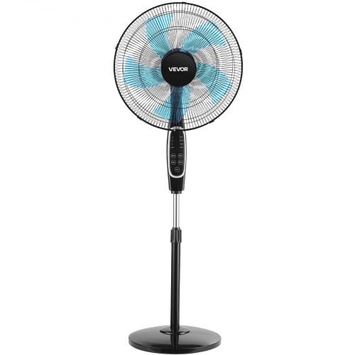 18-Inch Pedestal Fan, 2700 CFM Standing Floor Fan with Remote Control, 9 Speeds & 3 Modes, Oscillating Adjustable Height, Quiet DC Motor 5-Blade for Home, Bedroom, Garage, Workshop, Black