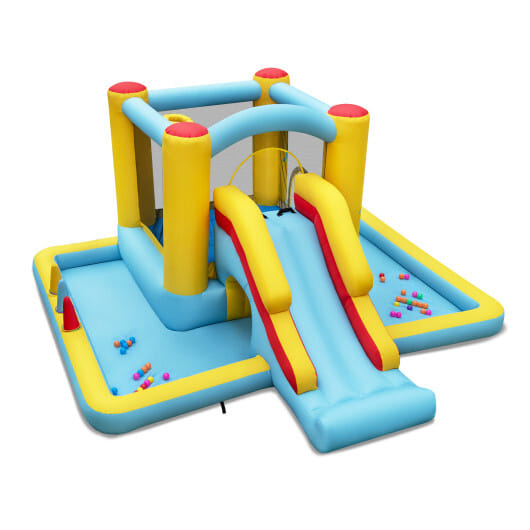Costway Inflatable Bounce House 7-in-1 Bouncy Castle with Slide and Tunnel without Blower - Color: Multicolor