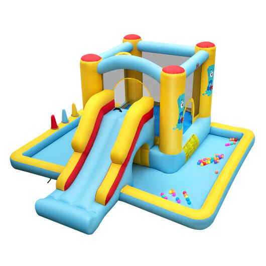 Costway Inflatable Bounce House 7-in-1 Bouncy Castle with Slide and Tunnel without Blower - Color: Multicolor
