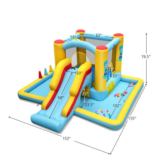 Costway Inflatable Bounce House 7-in-1 Bouncy Castle with Slide and Tunnel without Blower - Color: Multicolor