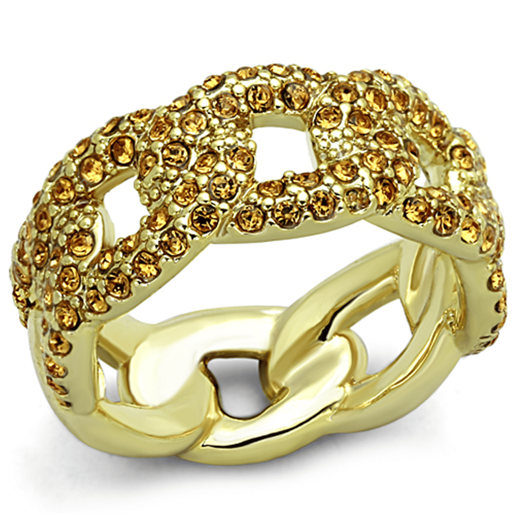 LO3216 - Gold Brass Ring with Top Grade Crystal in Smoked Quartz