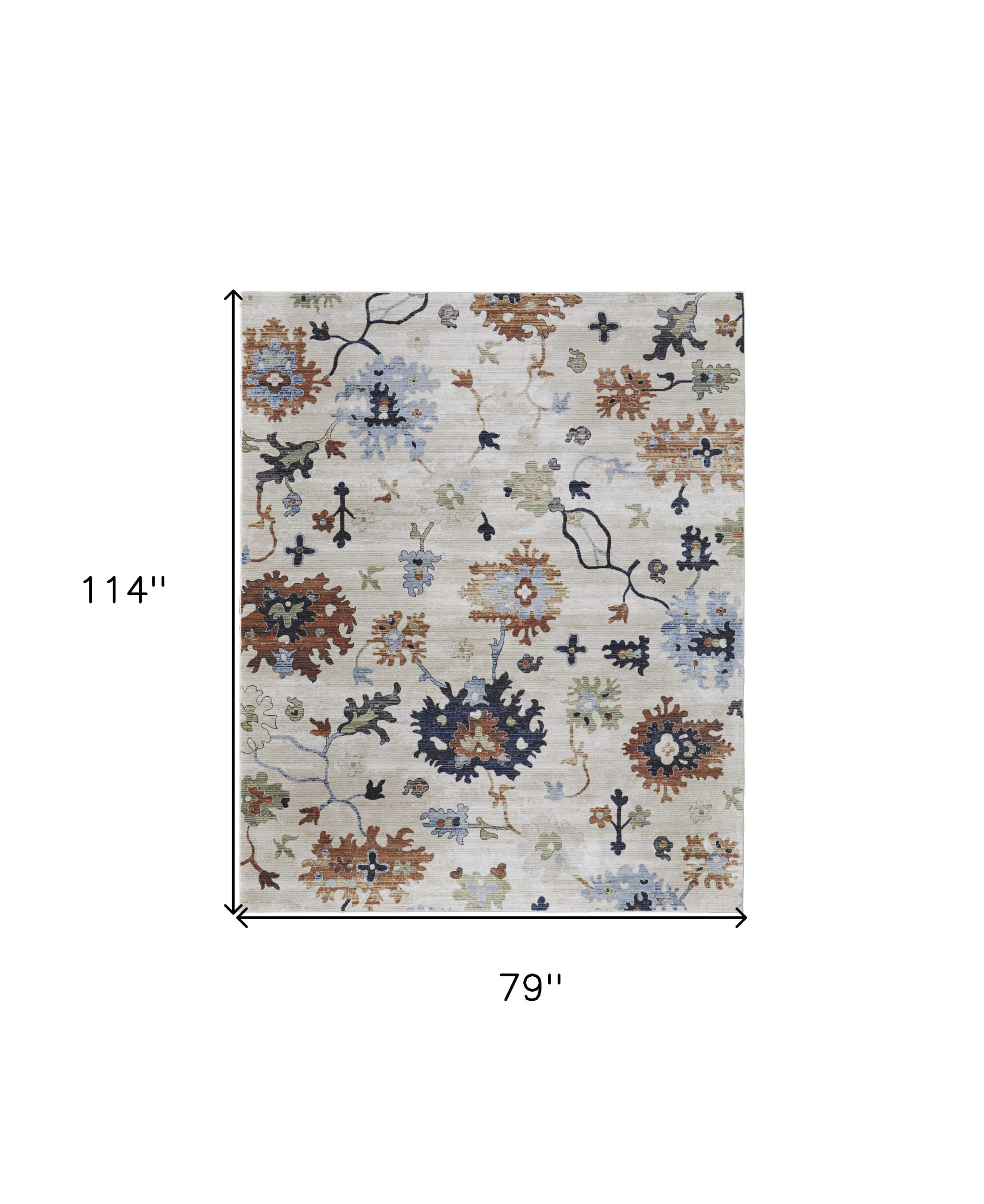 7' X 10' Ivory Red and Blue Floral Power Loom Area Rug