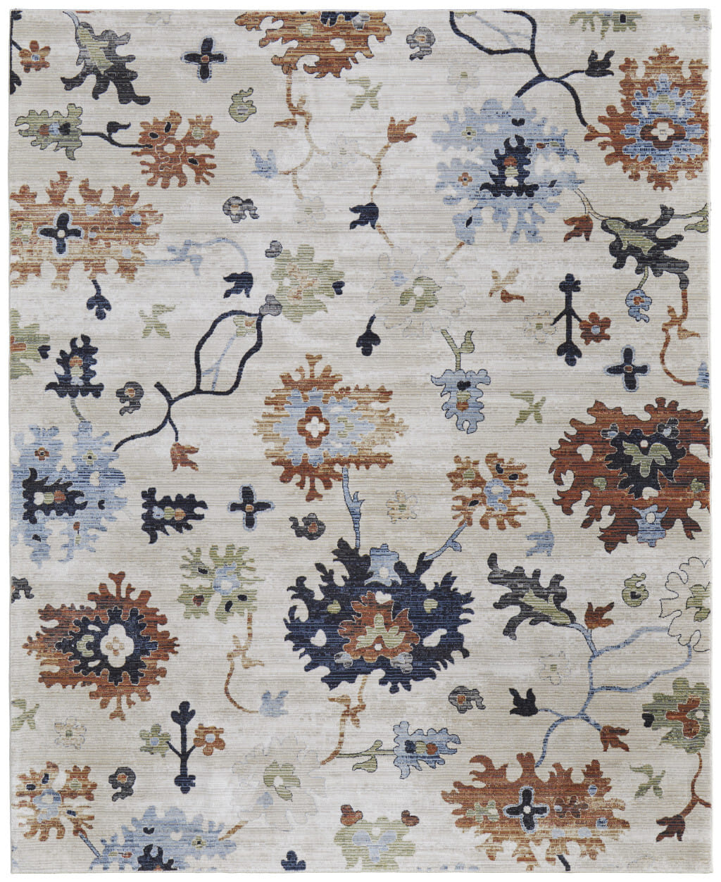7' X 10' Ivory Red and Blue Floral Power Loom Area Rug