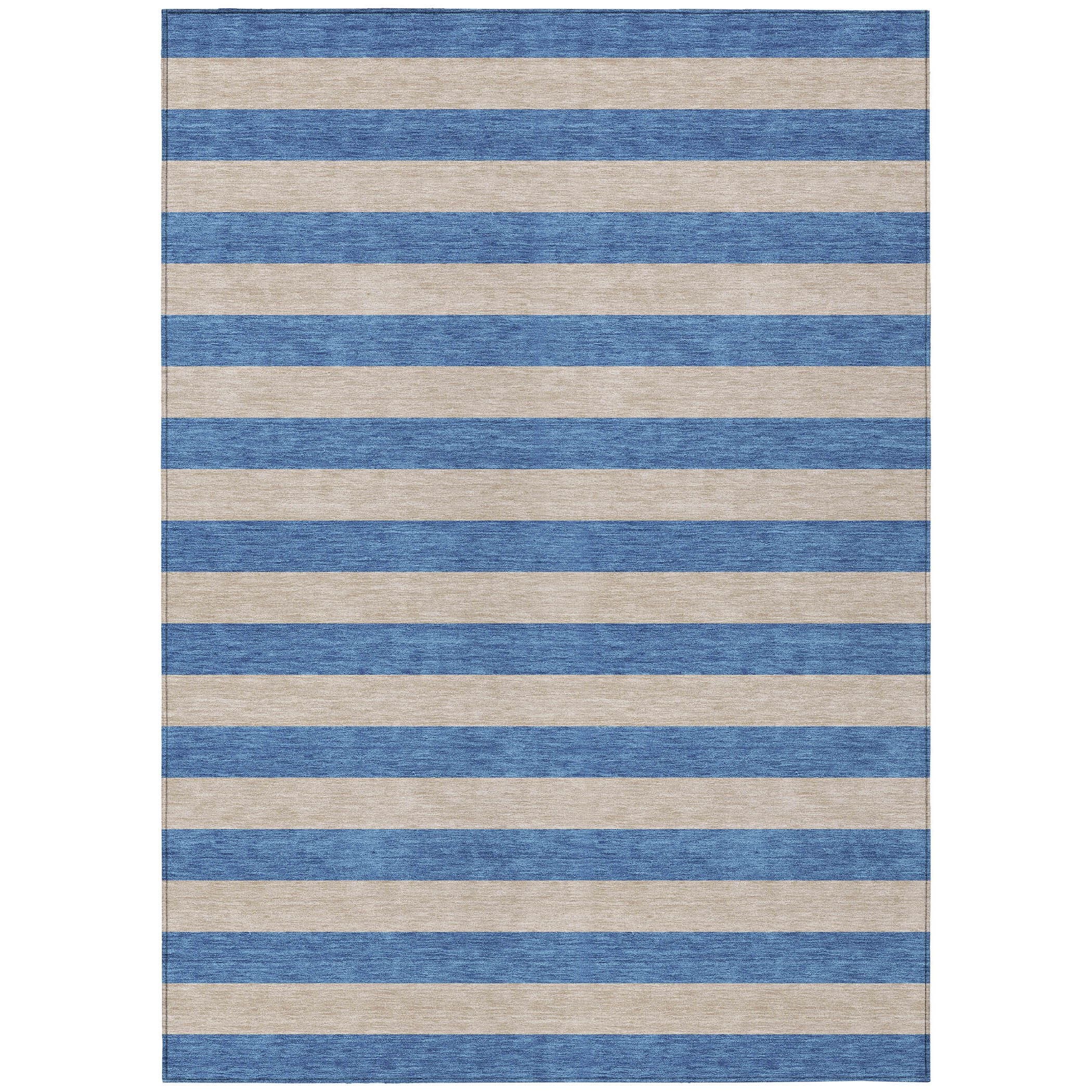 10' X 14' Tan Striped Washable Non Skid Indoor Outdoor Area Rug