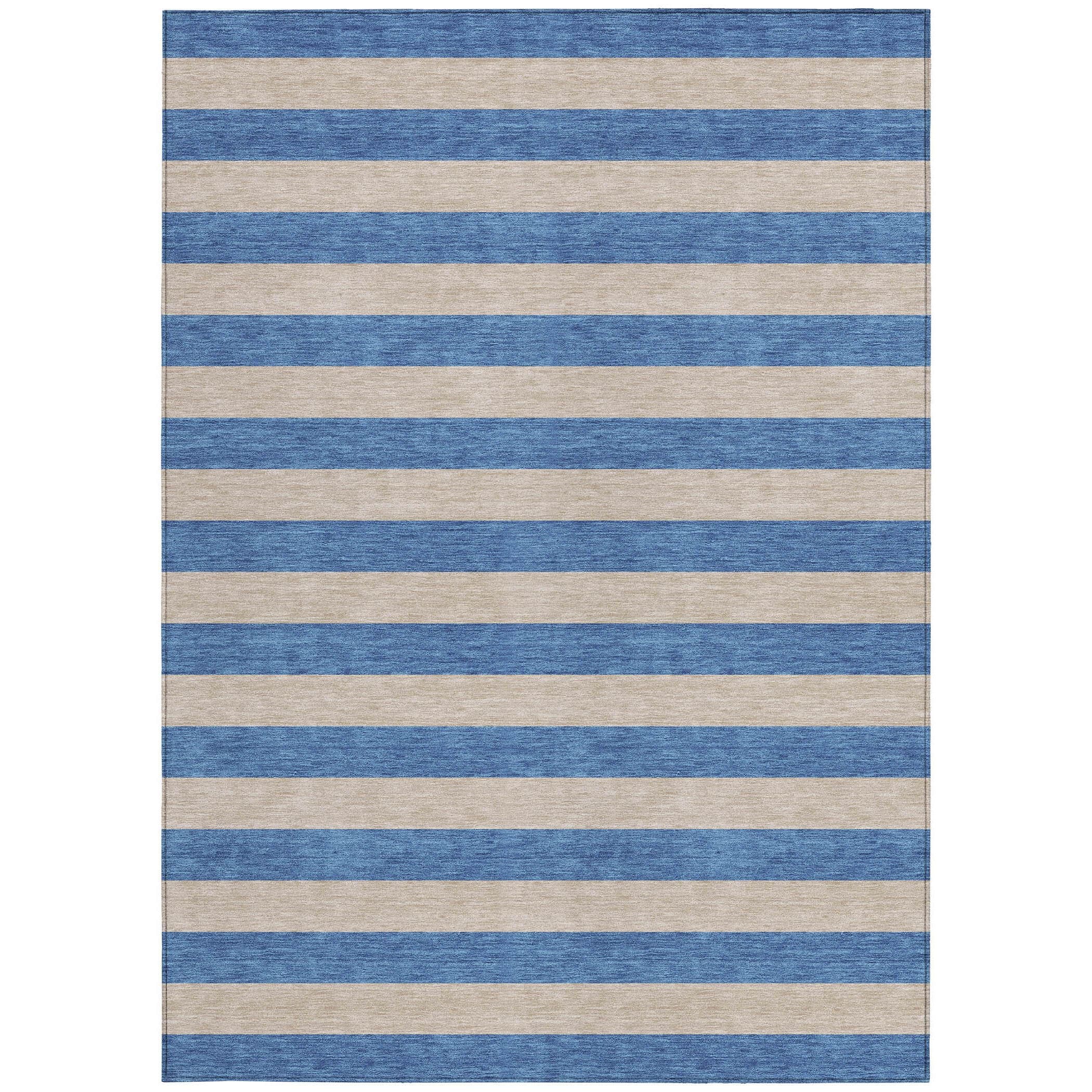 10' X 14' Tan Striped Washable Non Skid Indoor Outdoor Area Rug