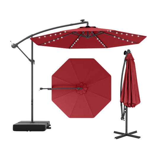 10 Ft Patio Umbrella Offset Cantilever Umbrella with 40 Solar Powered Lights-Red - Color: Red