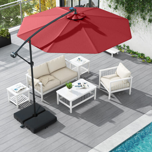 10 Ft Patio Umbrella Offset Cantilever Umbrella with 40 Solar Powered Lights-Red - Color: Red
