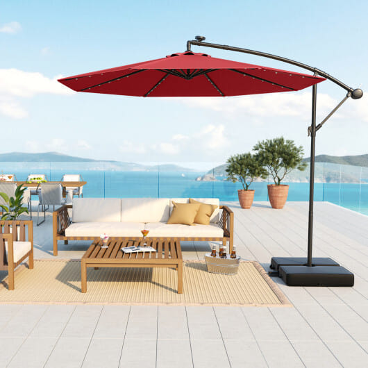 10 Ft Patio Umbrella Offset Cantilever Umbrella with 40 Solar Powered Lights-Red - Color: Red