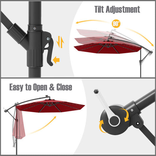 10 Ft Patio Umbrella Offset Cantilever Umbrella with 40 Solar Powered Lights-Red - Color: Red