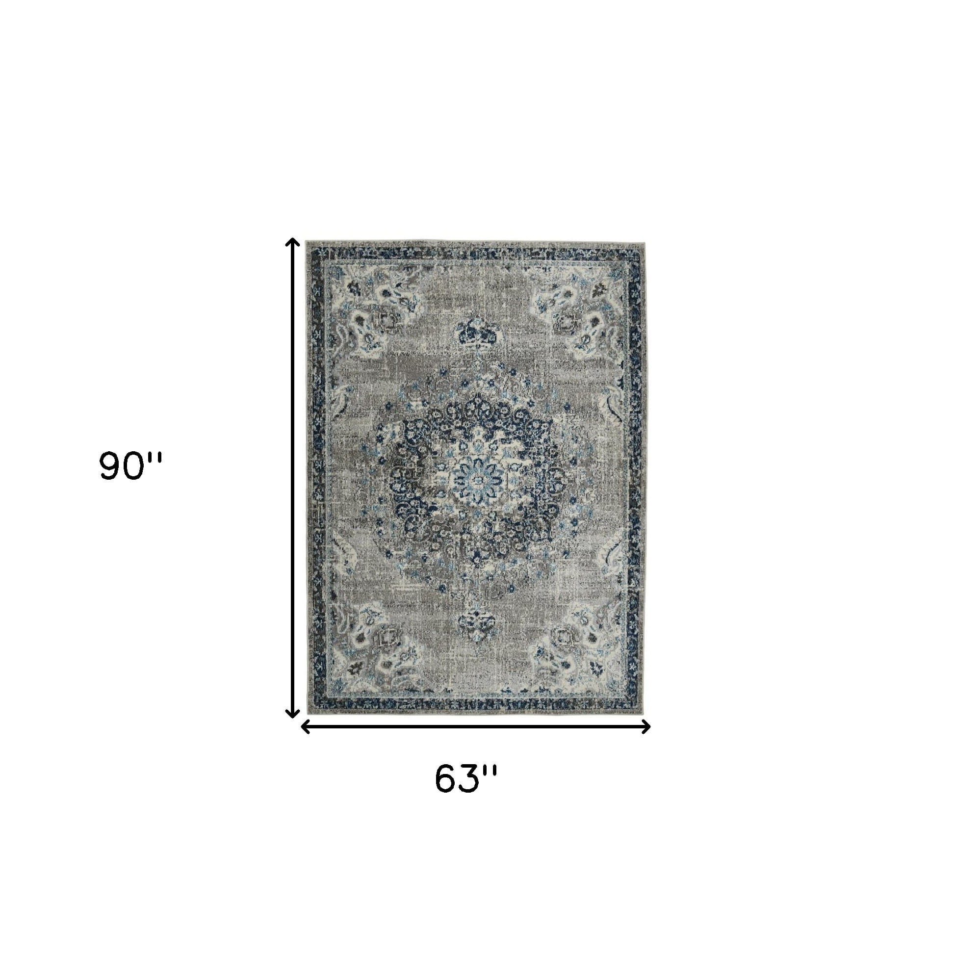 5' X 7' Teal Blue Medallion Power Loom Area Rug