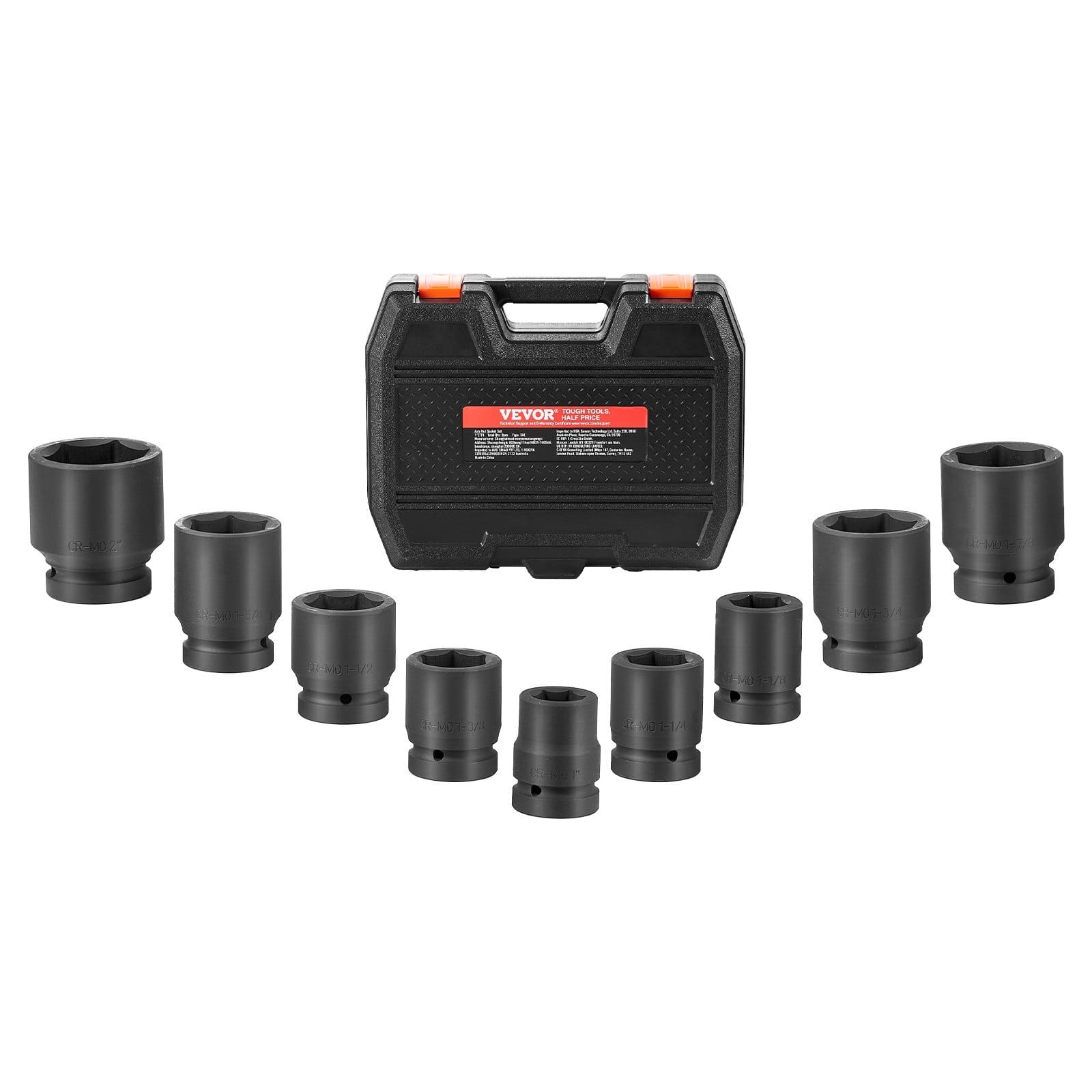 Axle Nut Impact Socket Set, 1" Drive 6-Point 9-Piece SAE Spindle Nut Socket Set, CR-MO Heat Treated Large Socket Set with Storage Case, for Auto Repair, Removing or Installing Axle Nuts