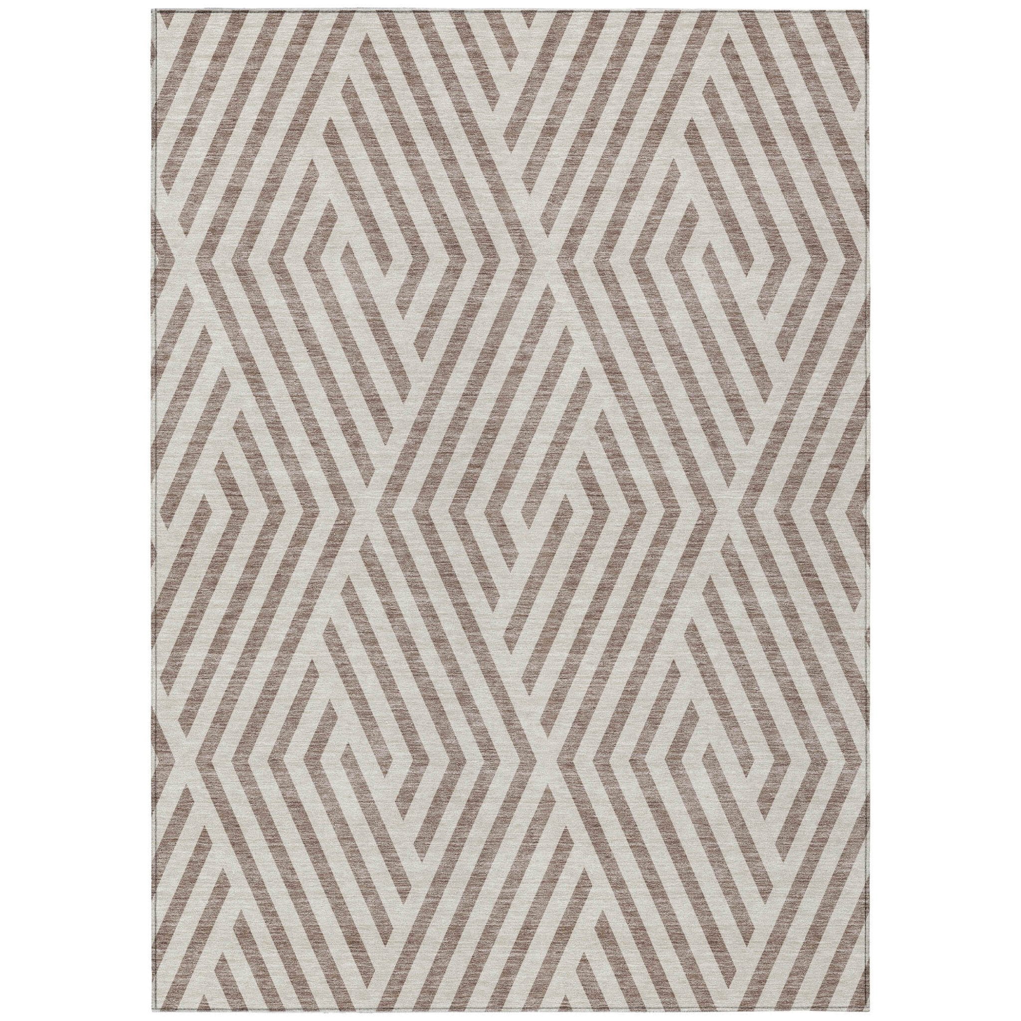 9' X 12' Taupe and Ivory Geometric Washable Non Skid Indoor Outdoor Area Rug