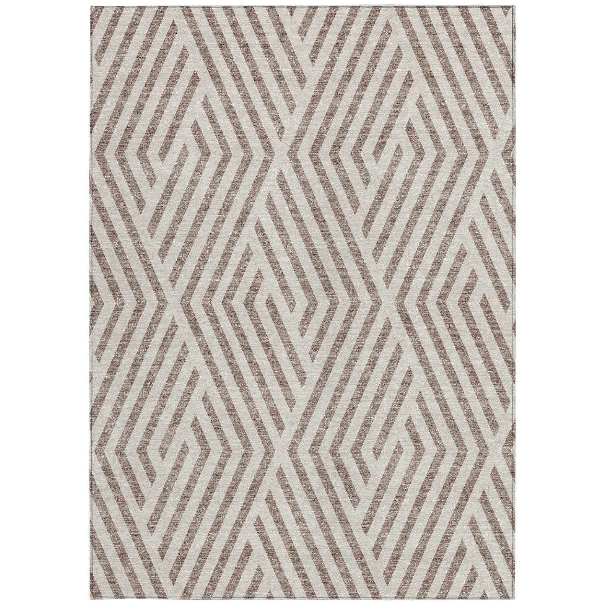 9' X 12' Taupe and Ivory Geometric Washable Non Skid Indoor Outdoor Area Rug