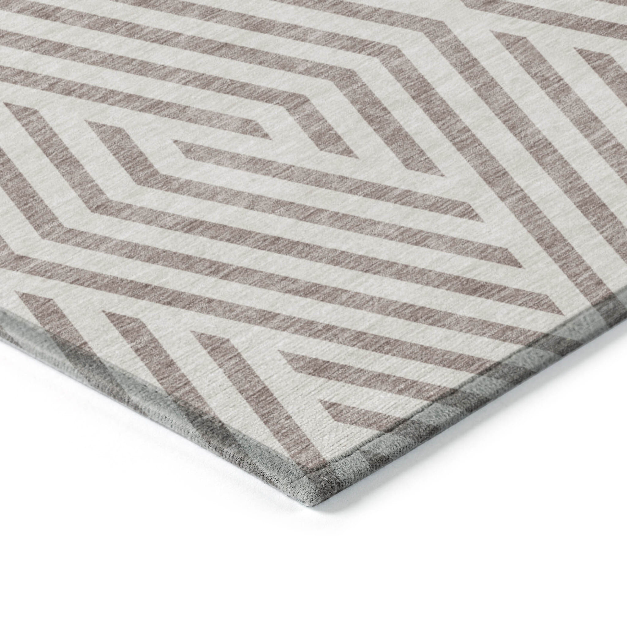 9' X 12' Taupe and Ivory Geometric Washable Non Skid Indoor Outdoor Area Rug
