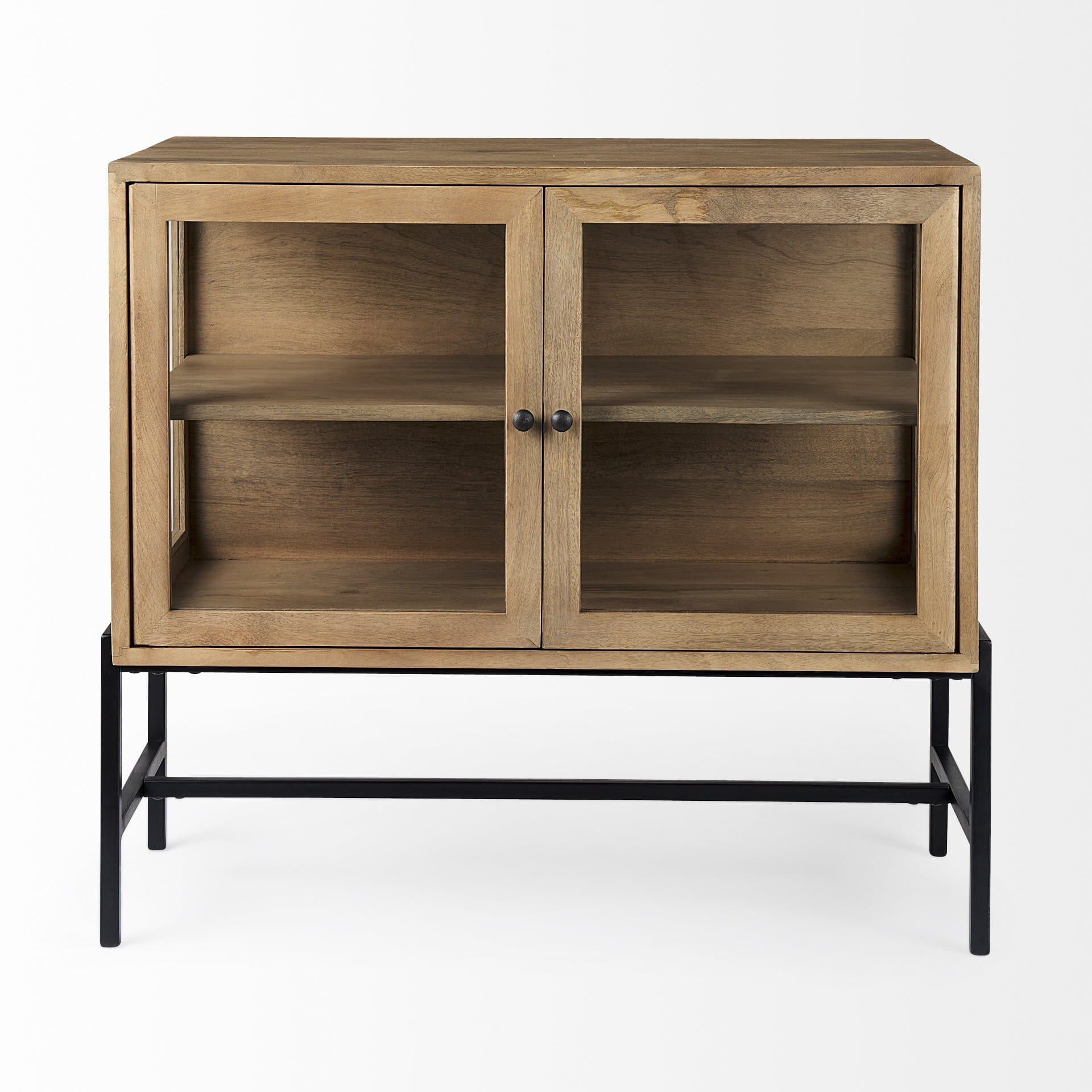 36" Natural Solid Wood Sideboard with Two Glass Doors