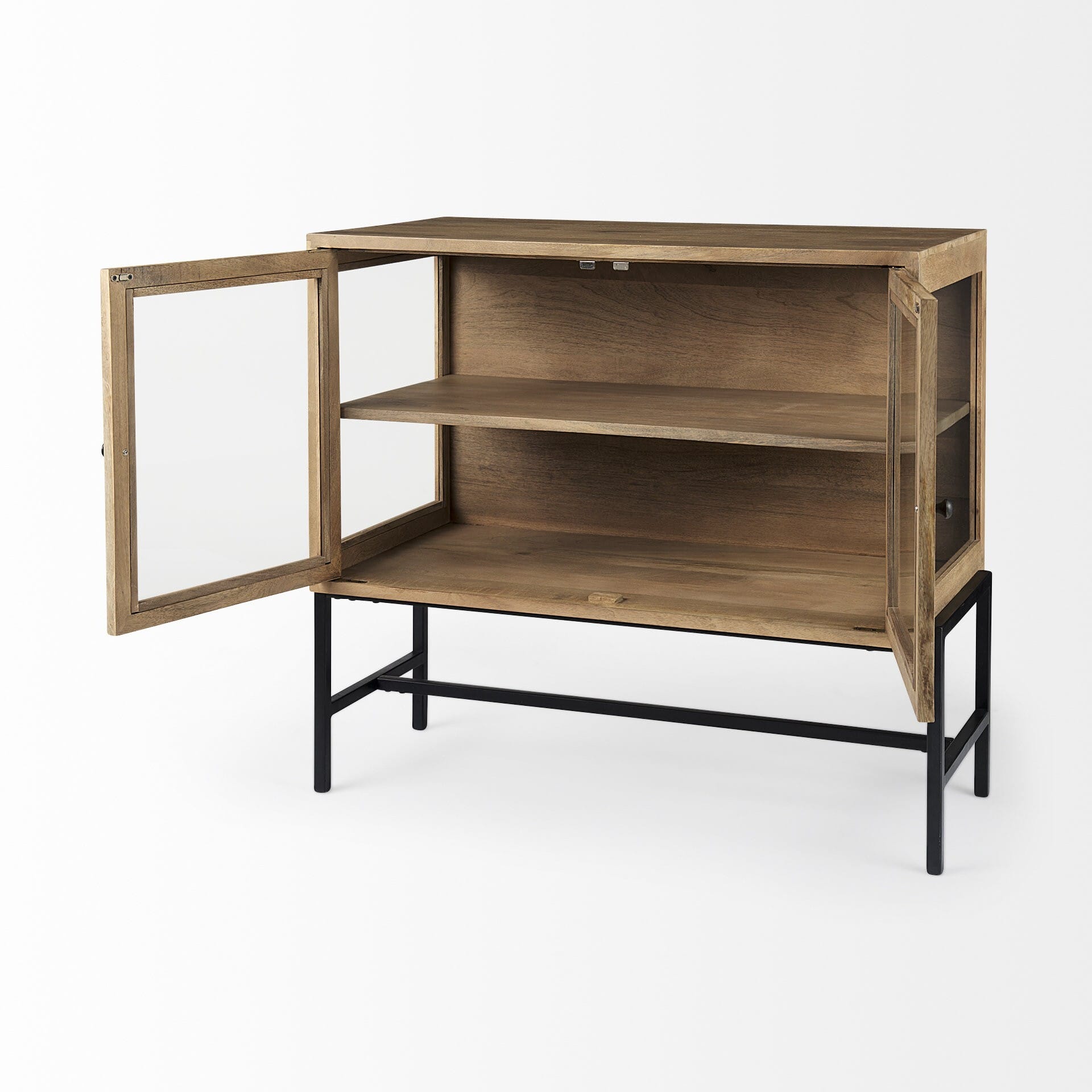 36" Natural Solid Wood Sideboard with Two Glass Doors