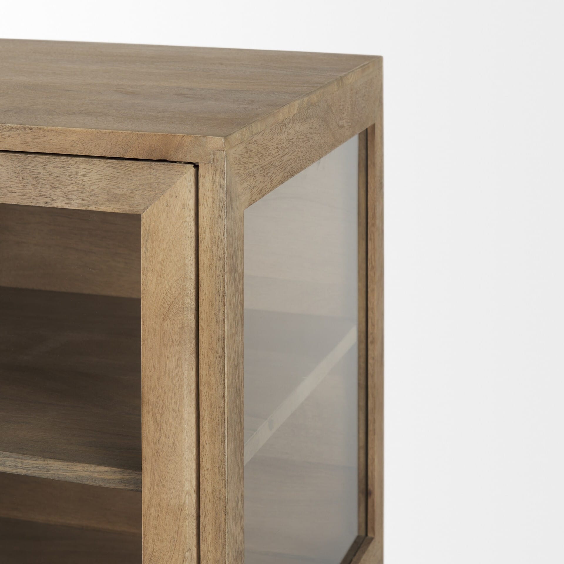 36" Natural Solid Wood Sideboard with Two Glass Doors