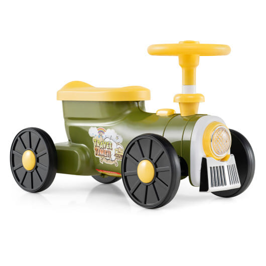 Ride on Toy with Steering Wheel and Train Whistle Sound Button-Green - Color: Green