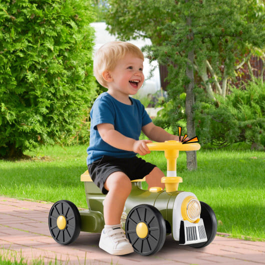 Ride on Toy with Steering Wheel and Train Whistle Sound Button-Green - Color: Green