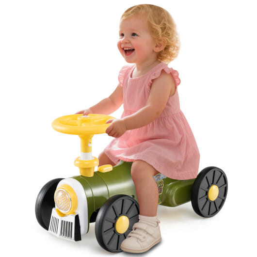 Ride on Toy with Steering Wheel and Train Whistle Sound Button-Green - Color: Green