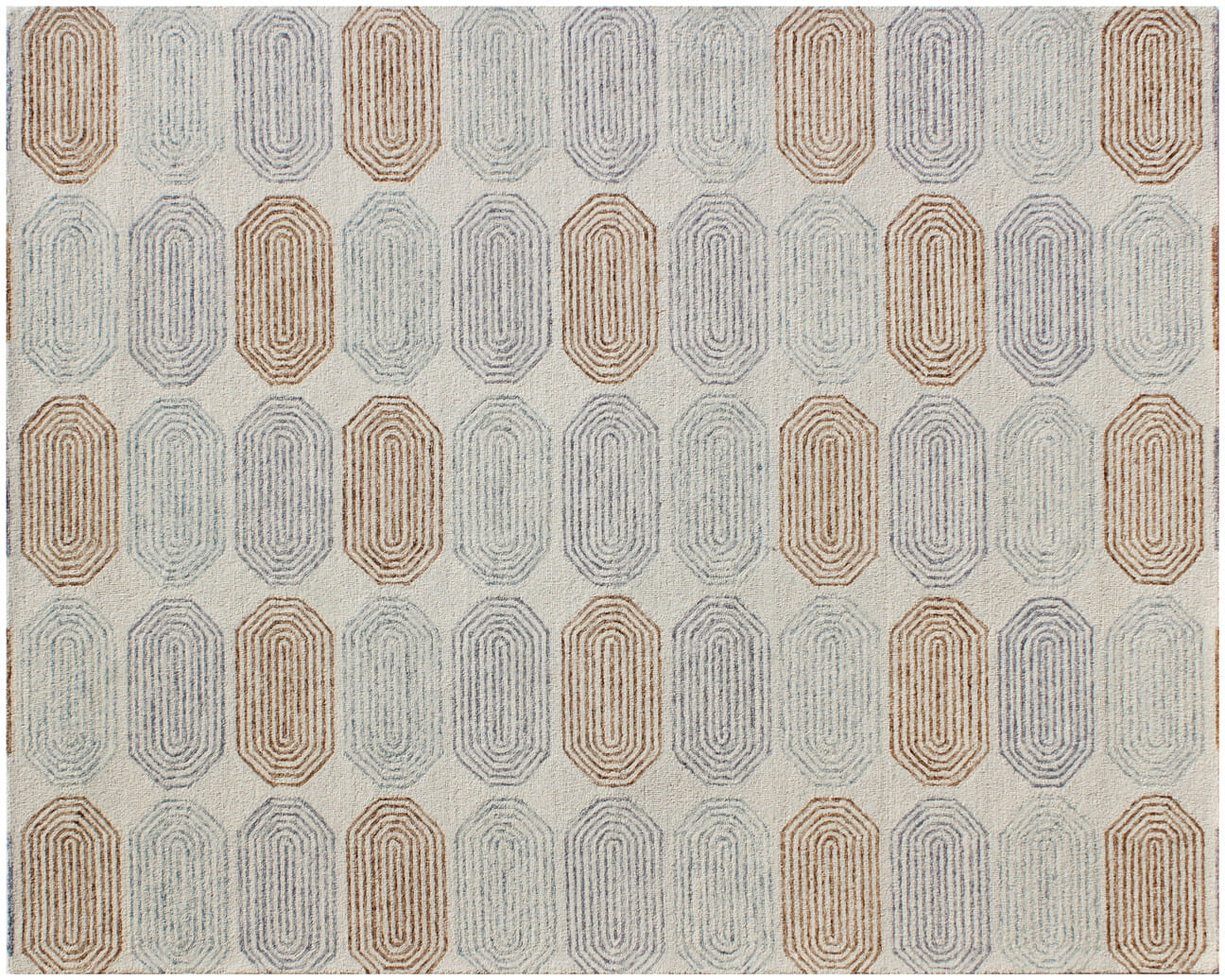 5' X 8' Ivory and Silver Wool Abstract Geometric Hand Tufted Non Skid Area Rug