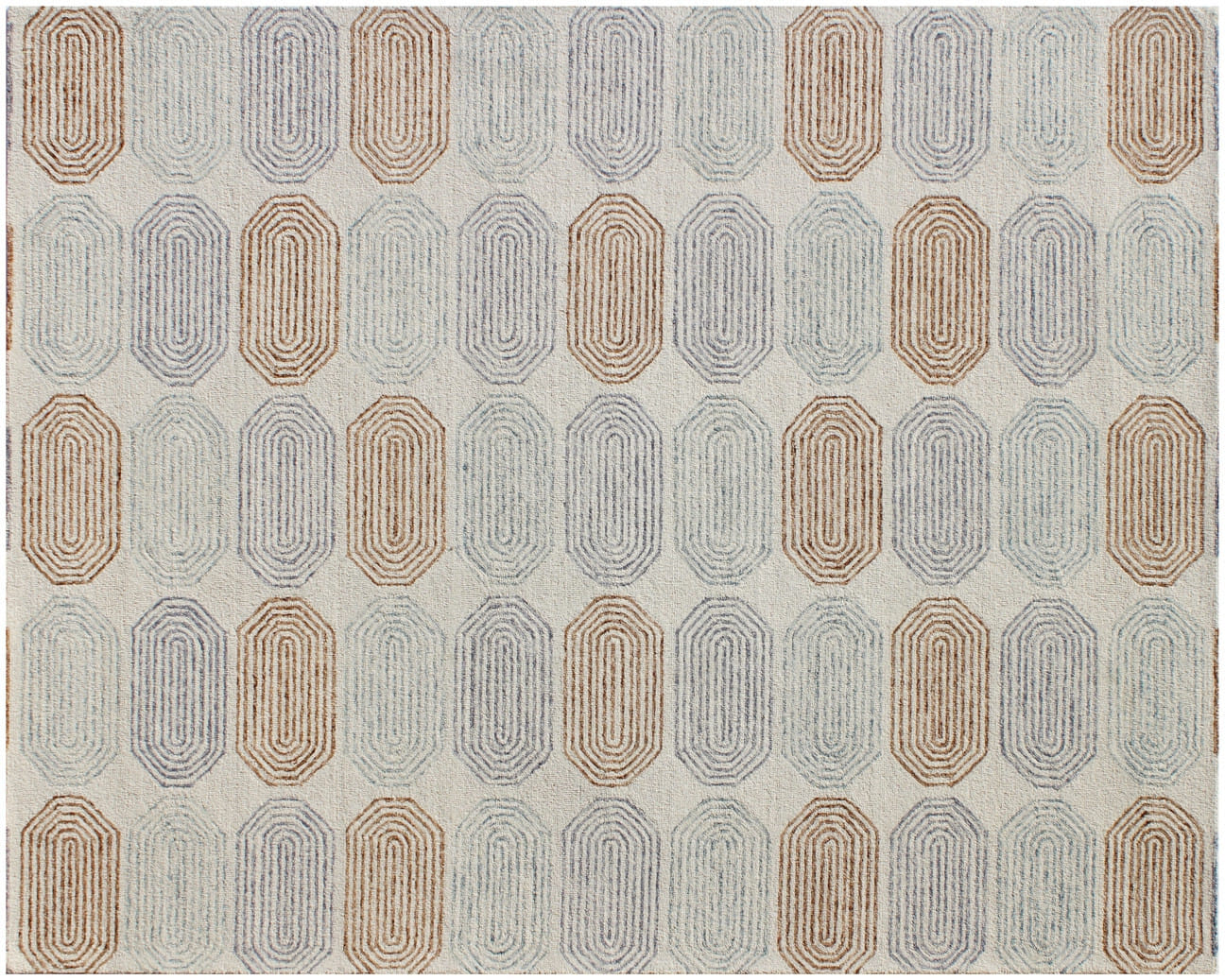 5' X 8' Ivory and Silver Wool Abstract Geometric Hand Tufted Non Skid Area Rug