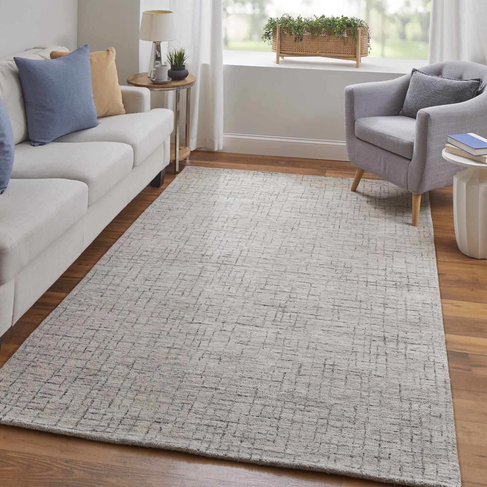 2' X 3' Ivory and Gray Wool Hand Tufted Distressed Area Rug