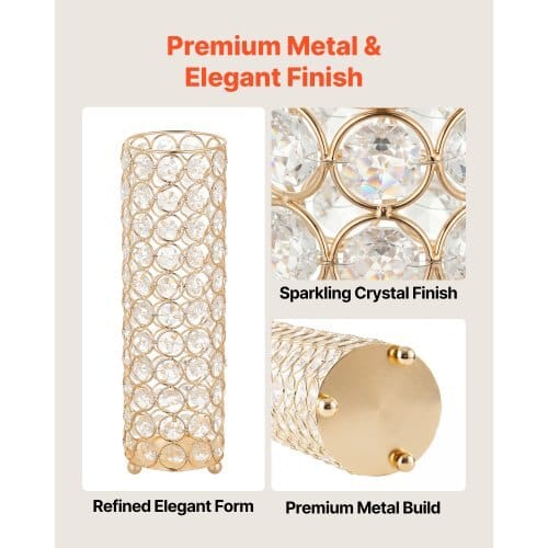16 PCS Crystal Wedding Flower Vase, 10.24 in Tall Flower Table Centerpieces, Crystal Cylinder Banquet Vases Easy Installation, Versatile Arrangement Stand for Party Events Room Home Decor, Gold