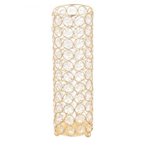 16 PCS Crystal Wedding Flower Vase, 10.24 in Tall Flower Table Centerpieces, Crystal Cylinder Banquet Vases Easy Installation, Versatile Arrangement Stand for Party Events Room Home Decor, Gold