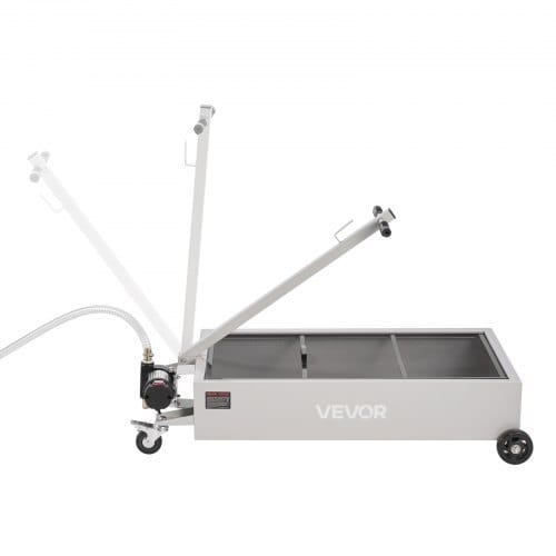 Low Profile Oil Drain Pan, 20 Gallon Capacity, Rolling Oil Drain Pan with Electric Pump, 7.2 ft Hose & T Folding Handle, Leak-proof & Corrosion-resistant, Fit for Cars, SUVs, Trucks, ATVs, White