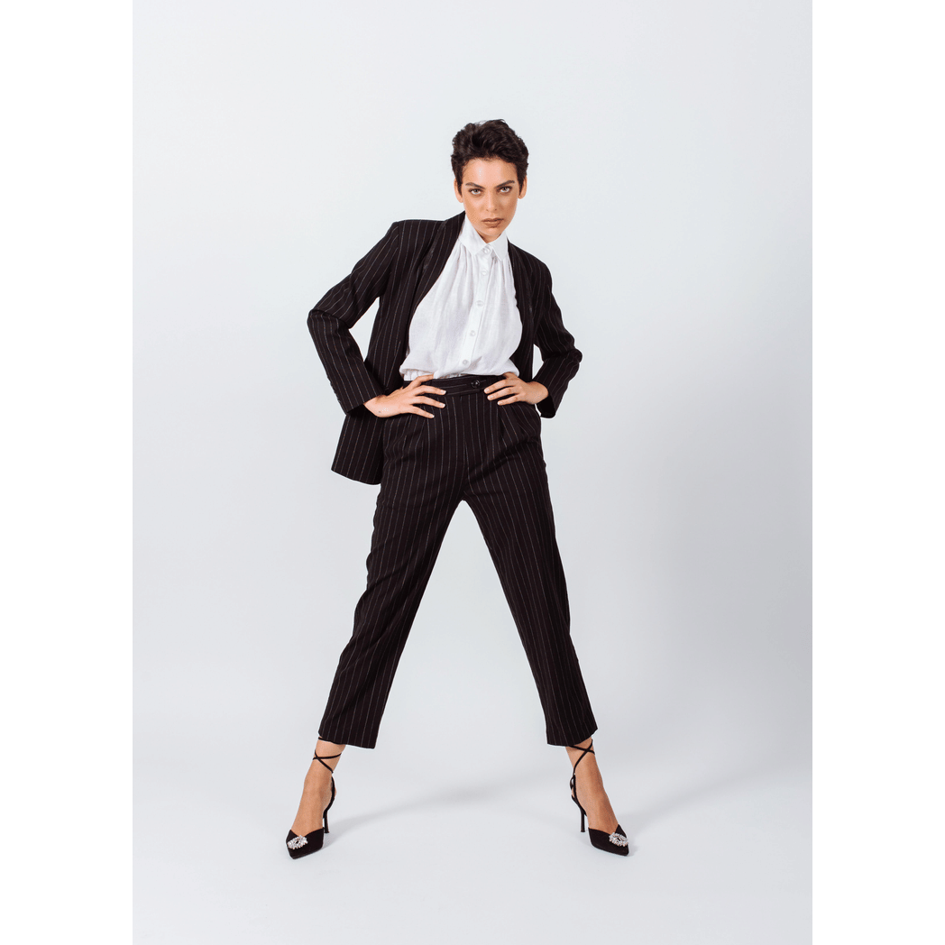 Black Pinstripes Suit Pants
