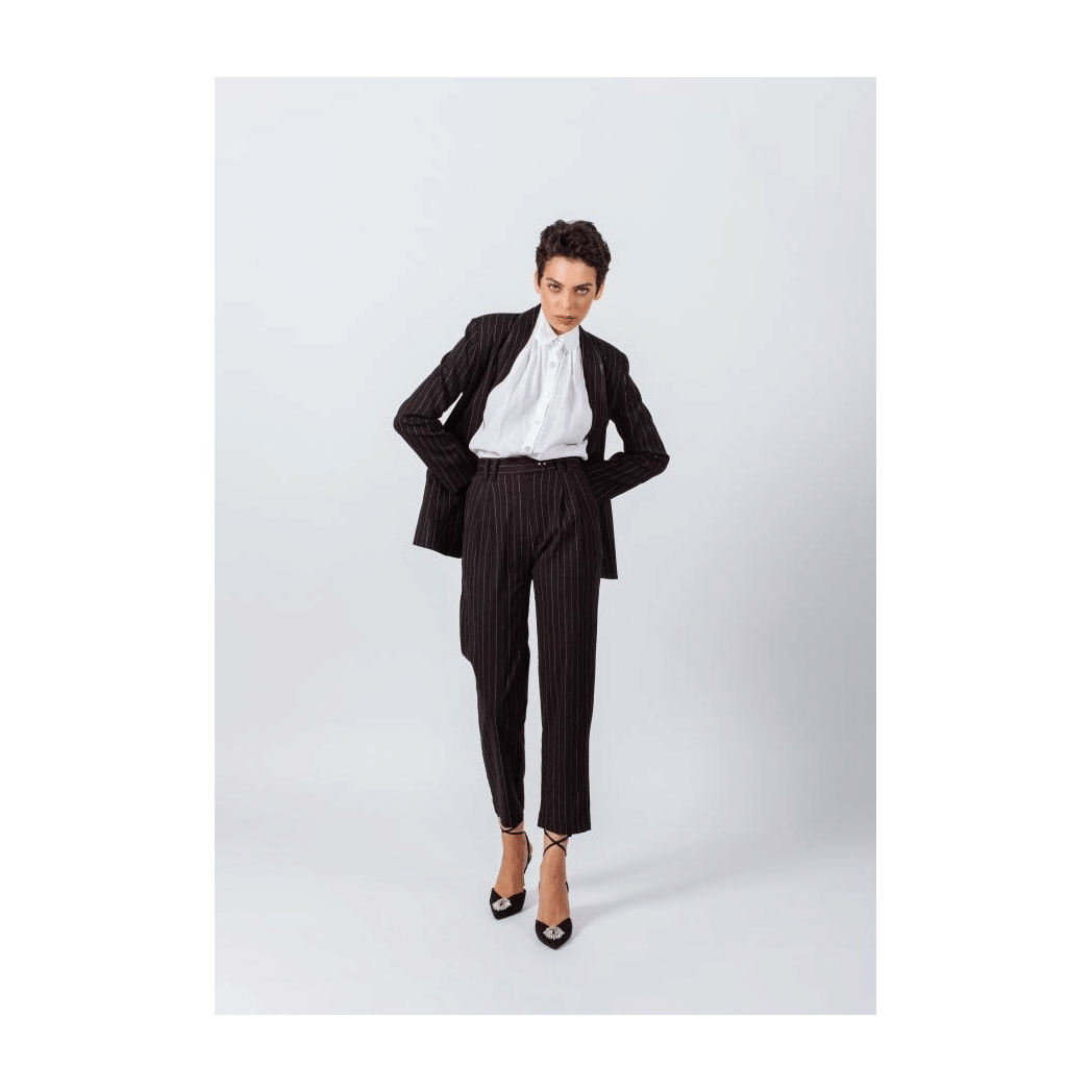 Black Pinstripes Suit Pants