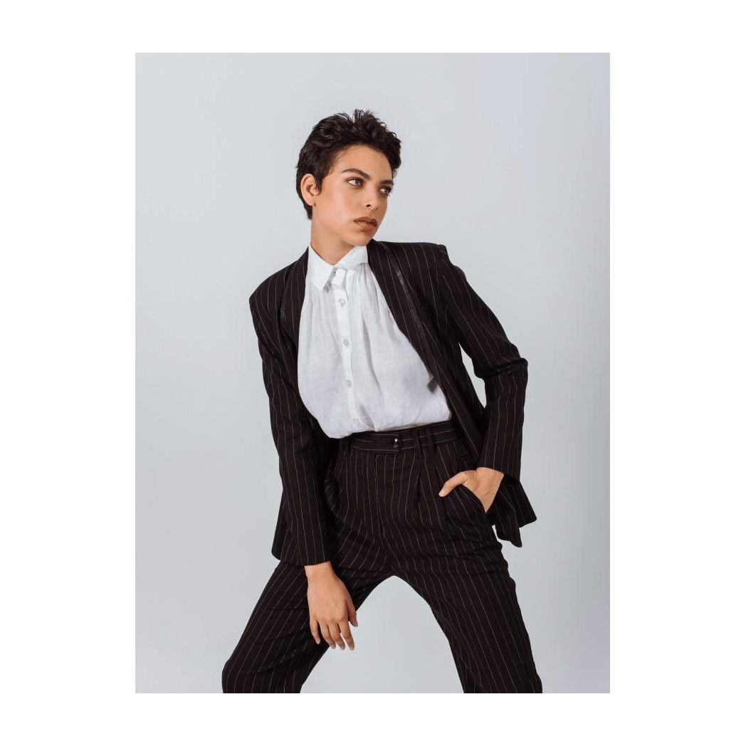 Black Pinstripes Suit Pants