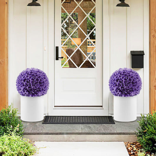 2 Pieces Artificial Plant Topiary Balls Faux Boxwood Decorative Balls-Purple - Color: Purple