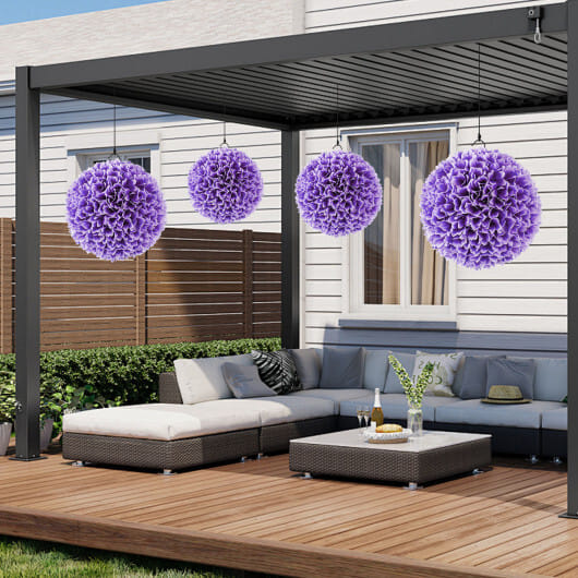 2 Pieces Artificial Plant Topiary Balls Faux Boxwood Decorative Balls-Purple - Color: Purple