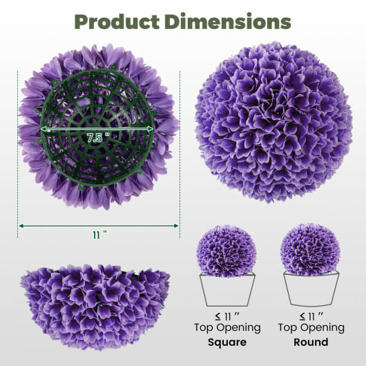2 Pieces Artificial Plant Topiary Balls Faux Boxwood Decorative Balls-Purple - Color: Purple