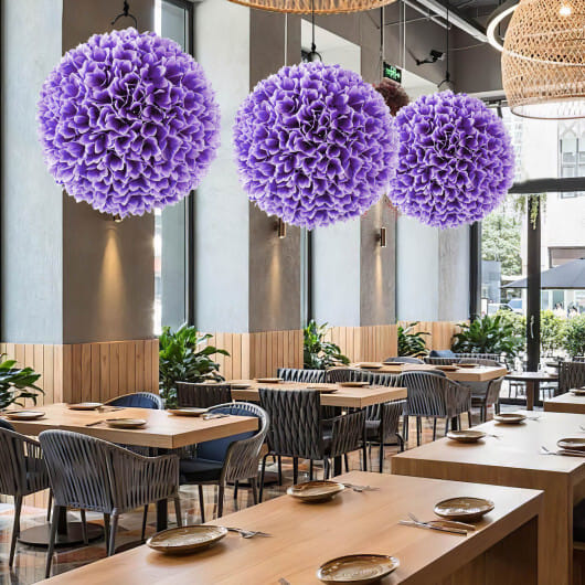 2 Pieces Artificial Plant Topiary Balls Faux Boxwood Decorative Balls-Purple - Color: Purple