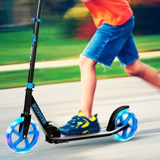 Portable Folding Sports Kick Scooter with LED Wheels-Blue - Color: Blue