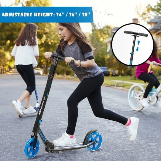 Portable Folding Sports Kick Scooter with LED Wheels-Blue - Color: Blue