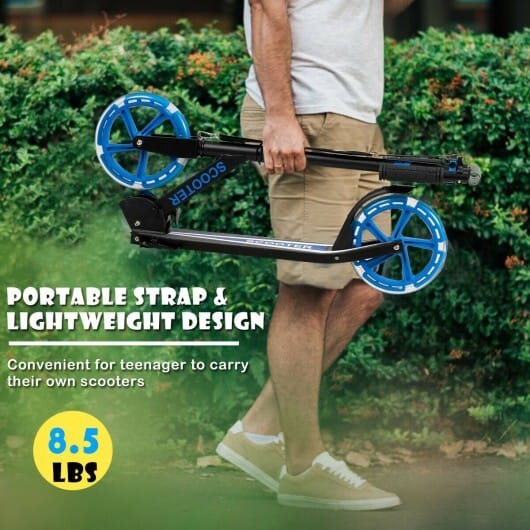 Portable Folding Sports Kick Scooter with LED Wheels-Blue - Color: Blue