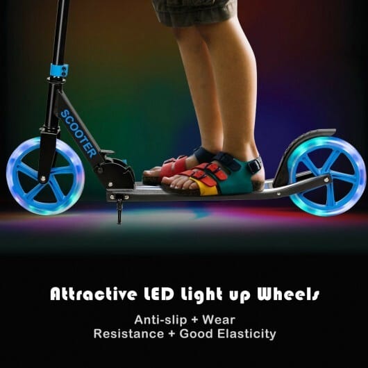 Portable Folding Sports Kick Scooter with LED Wheels-Blue - Color: Blue