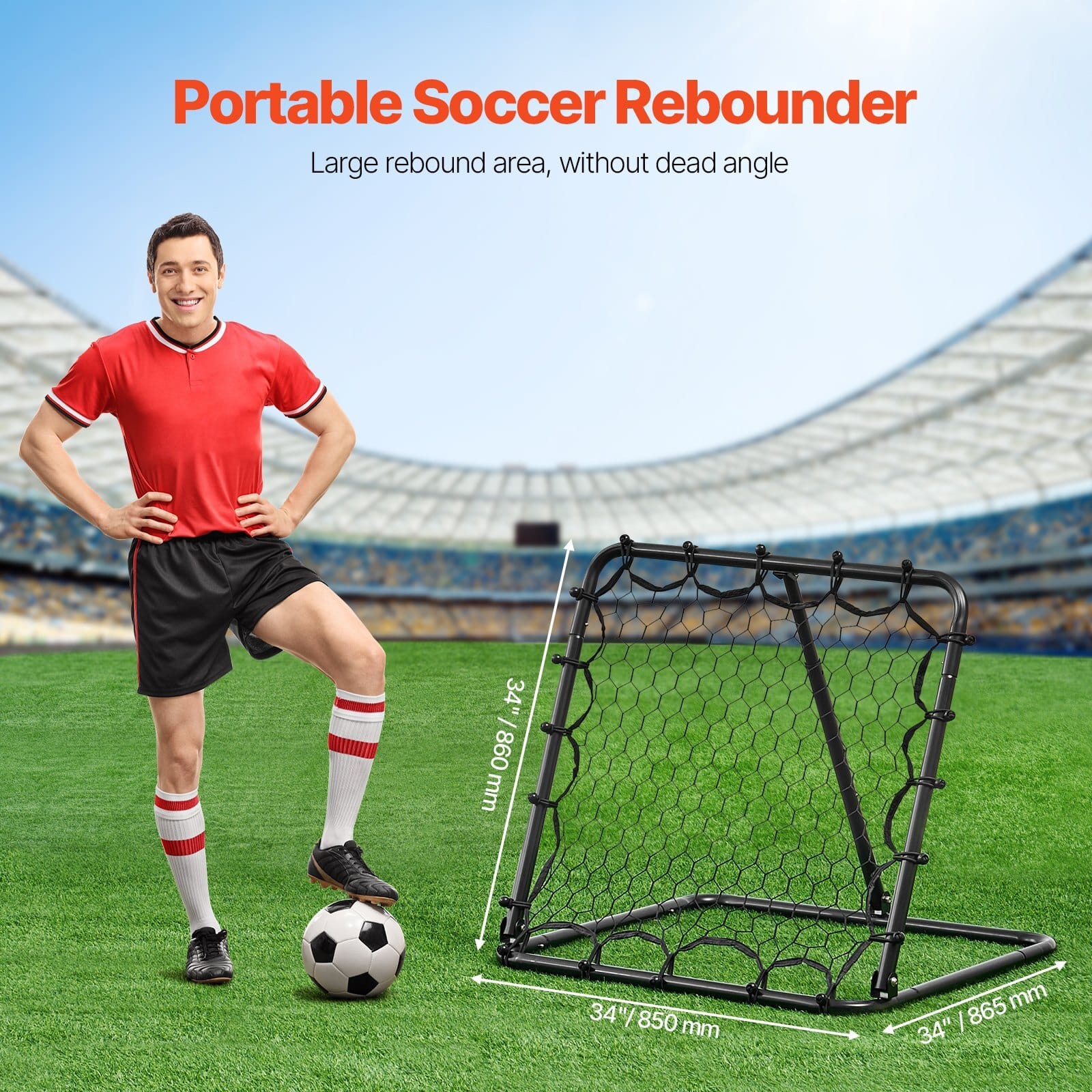 Soccer Rebounder Rebound Net, Kick-Back 34"x34", Portable Football Training Gifts, Fully Adjustable Angles Goal Net, Aids & Equipment for Kids Teens & All Ages, Easy Set Up & Perfect Storage