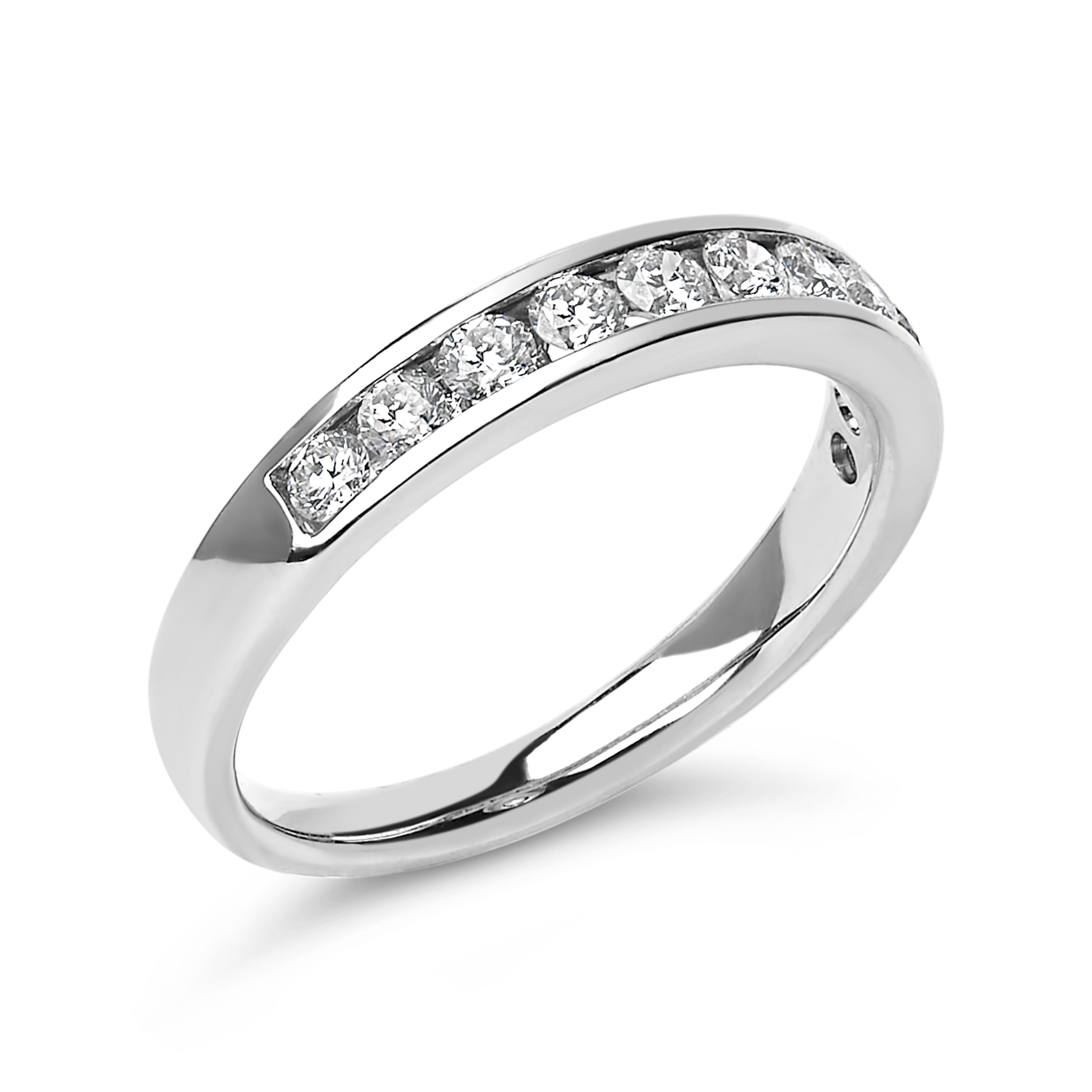 14K White Gold 1/2 Cttw Round Diamond 11 Stone Channel Set Band