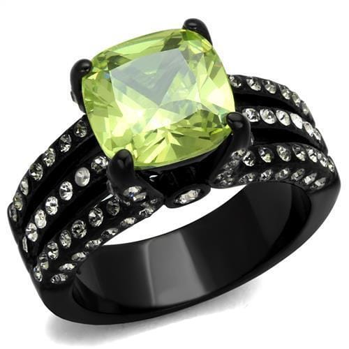 TK2491 - IP Black(Ion Plating) Stainless Steel Ring with AAA Grade CZ in Apple Green color