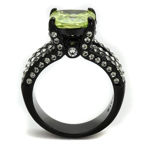 TK2491 - IP Black(Ion Plating) Stainless Steel Ring with AAA Grade CZ in Apple Green color
