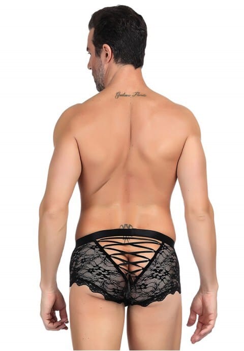 Mens Lace-Up Floral Lace Boyshort