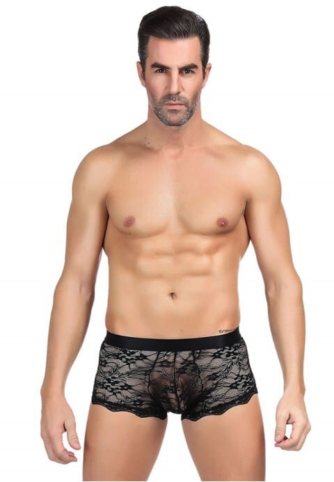 Mens Lace-Up Floral Lace Boyshort