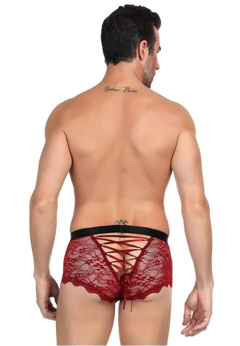 Mens Lace-Up Floral Lace Boyshort