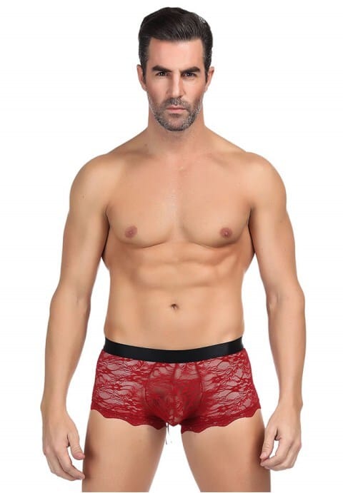 Mens Lace-Up Floral Lace Boyshort